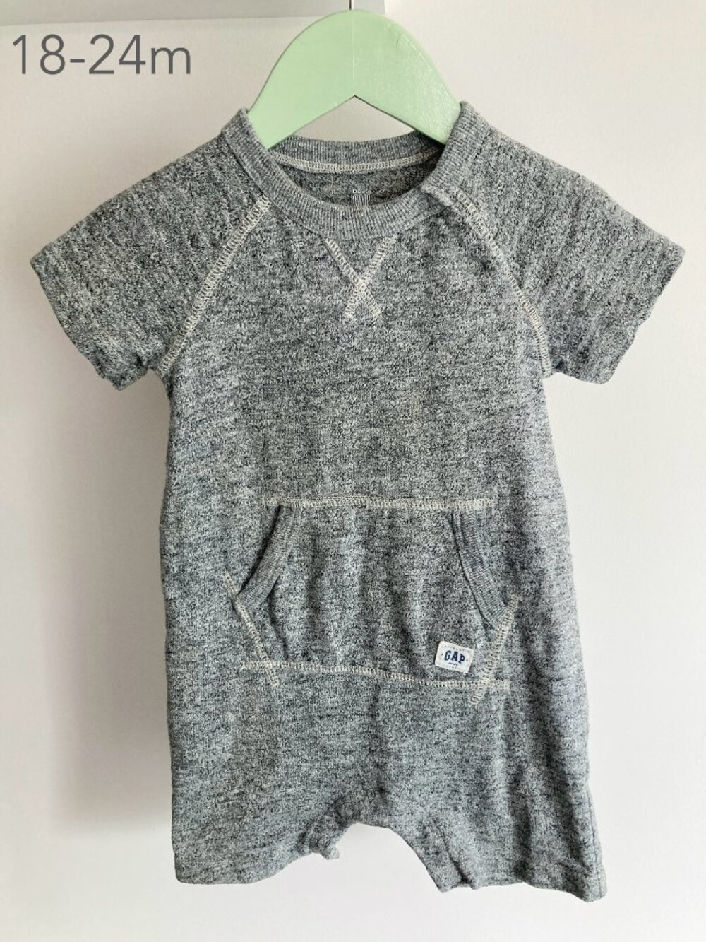 💙2/$25 GAP 18-24 Months Toddler Heather Grey Short Sleeve Shortalls Romper